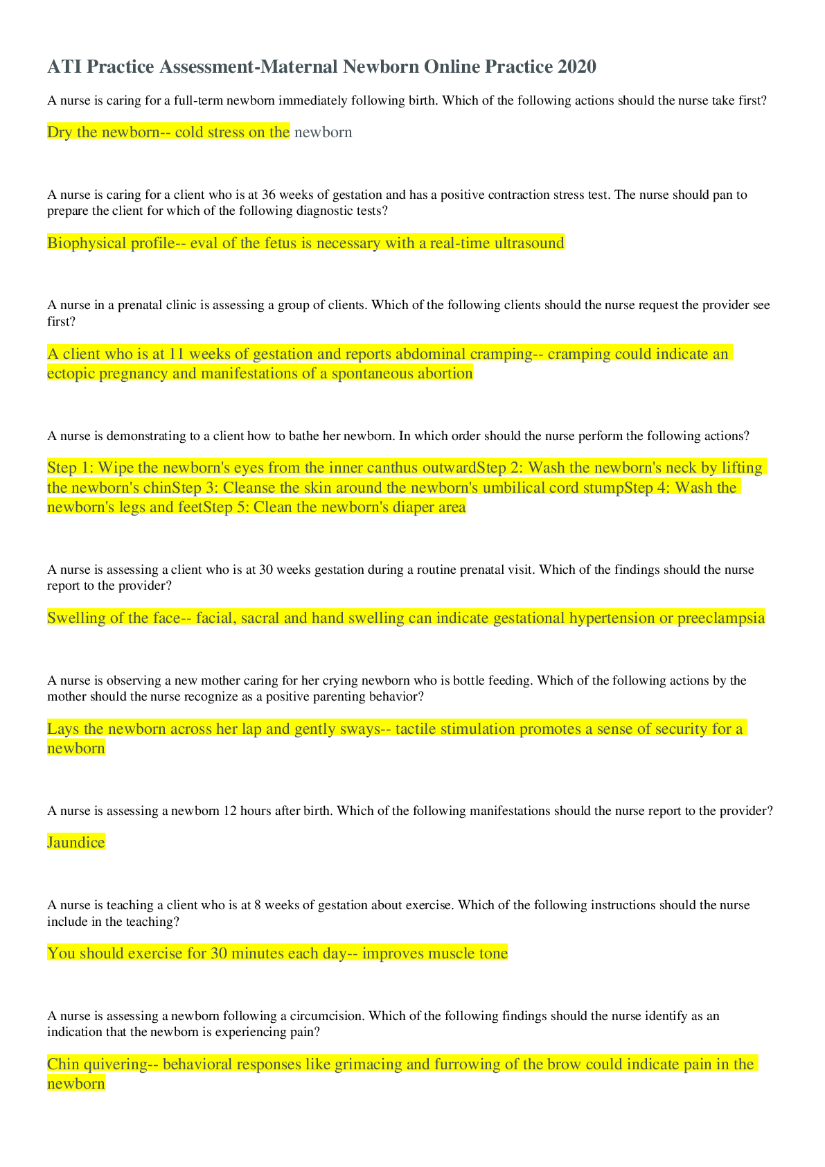 Preview image for ATI Practice Assessment-Maternal Newborn Online Practice 2020